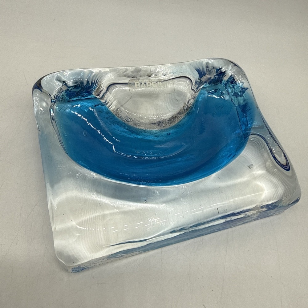 Vintage Murano Alfredo Barbini Glass Blue Ash Tray Trinket Dish Italy -- NEW